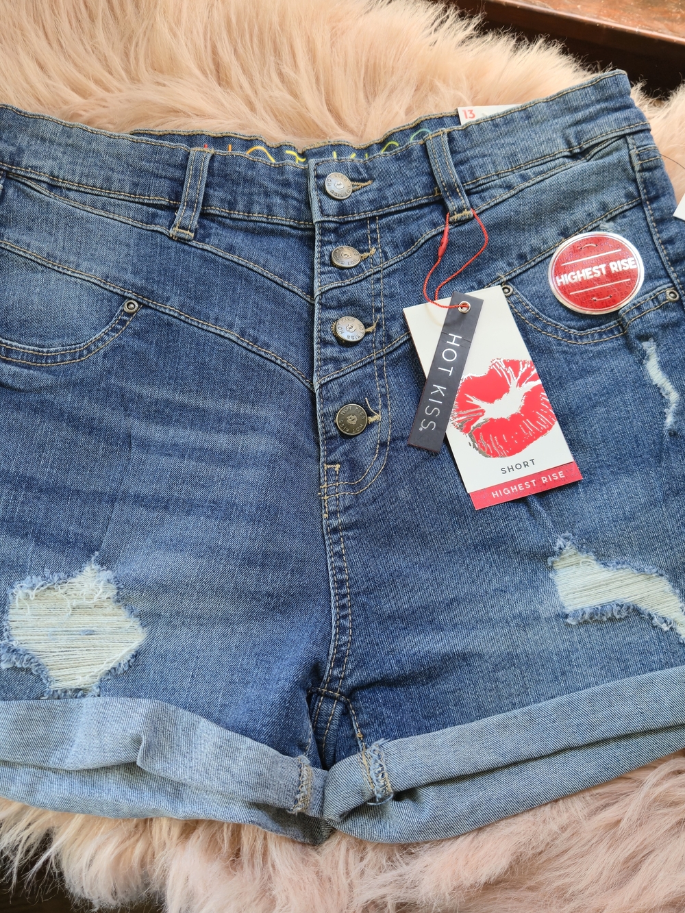 Hot Kiss Women's Blue High-Rise Denim Shorts Sz 13